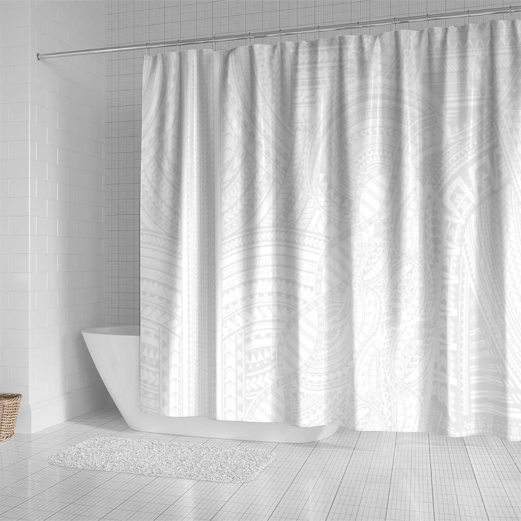 Samoan DNA Art Tattoo Shower Curtain Polynesian Pattern All White LT03 - Polynesian Pride