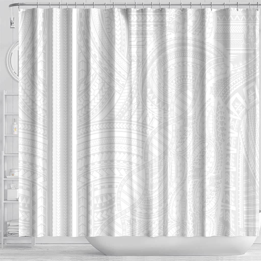 Samoan DNA Art Tattoo Shower Curtain Polynesian Pattern All White LT03 - Polynesian Pride