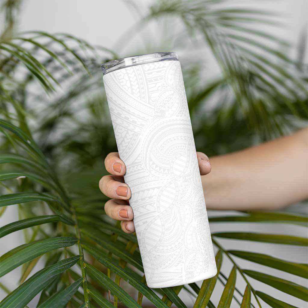 Samoan DNA Art Tattoo Skinny Tumbler Polynesian Pattern All White