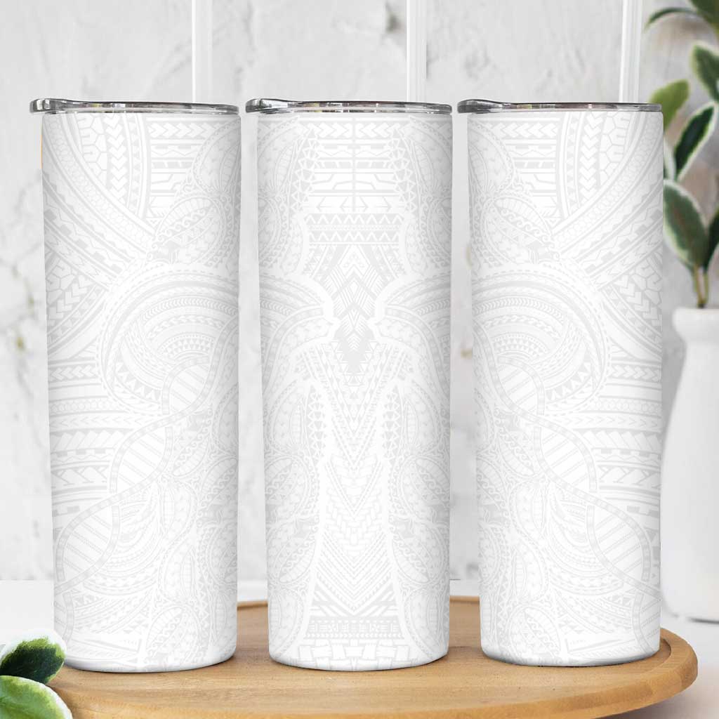 Samoan DNA Art Tattoo Skinny Tumbler Polynesian Pattern All White