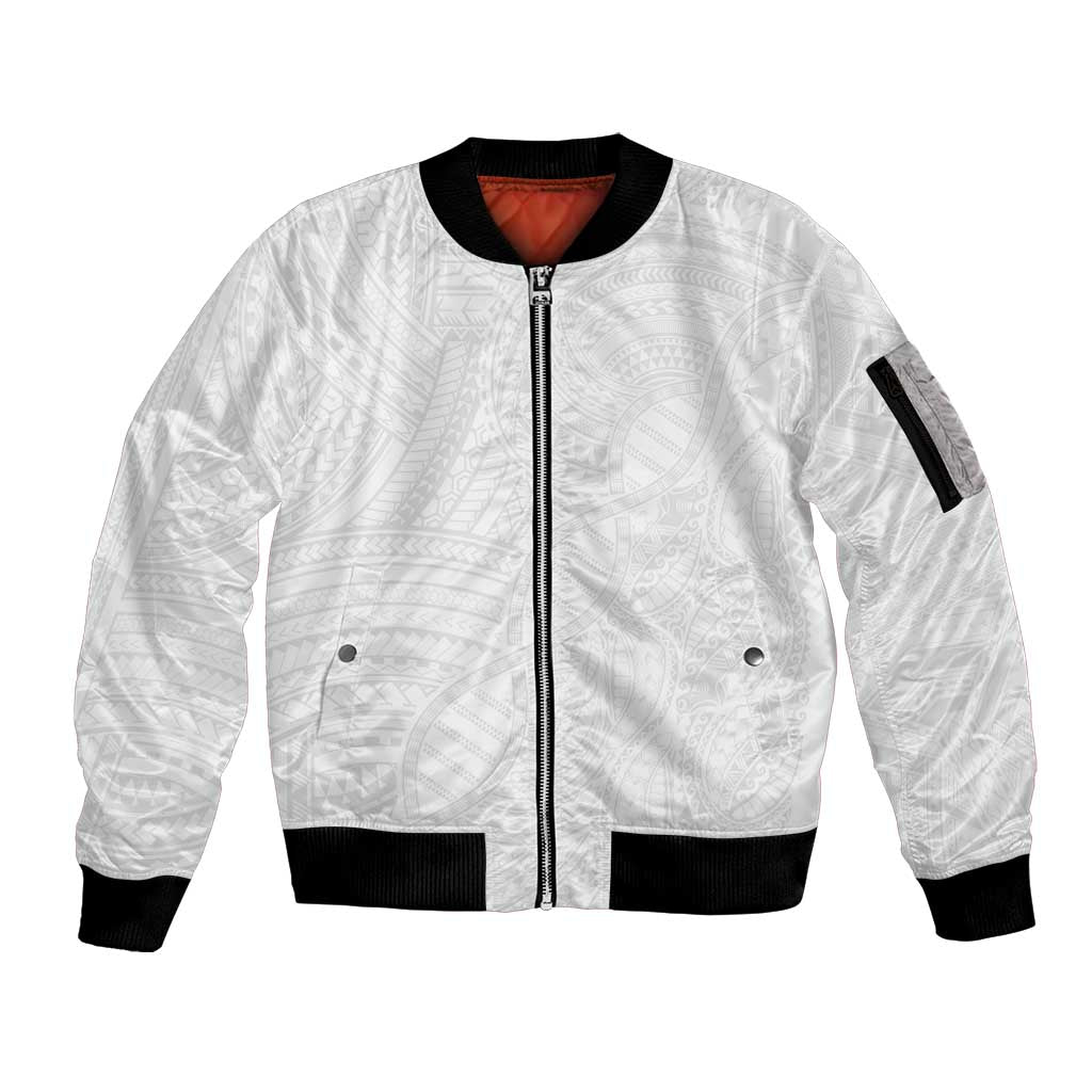 Samoan DNA Art Tattoo Sleeve Zip Bomber Jacket Polynesian Pattern All White LT03 Unisex White - Polynesian Pride
