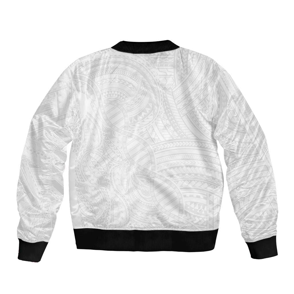 Samoan DNA Art Tattoo Sleeve Zip Bomber Jacket Polynesian Pattern All White LT03 - Polynesian Pride