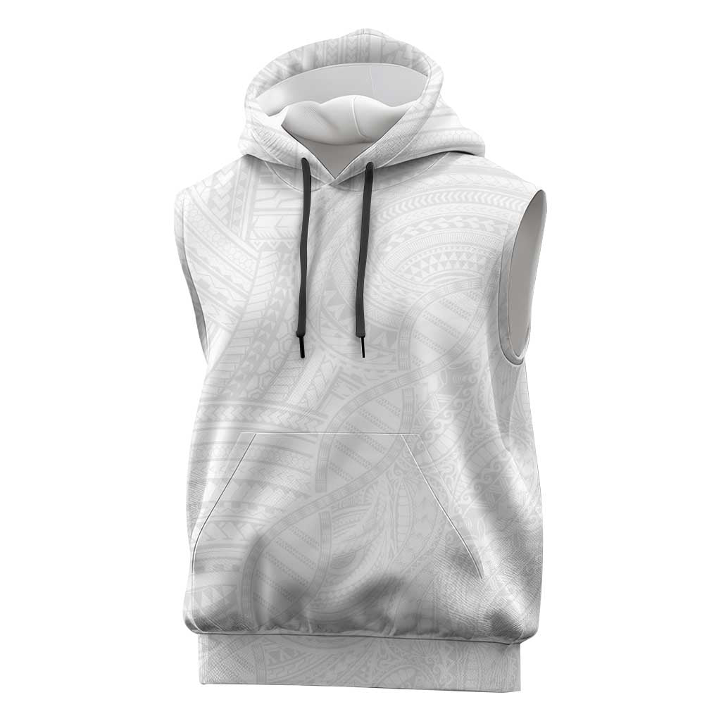 Samoan DNA Art Tattoo Sleeveless Hoodie Polynesian Pattern All White
