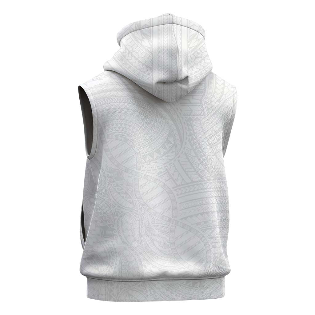 Samoan DNA Art Tattoo Sleeveless Zip Hoodie Polynesian Pattern All White