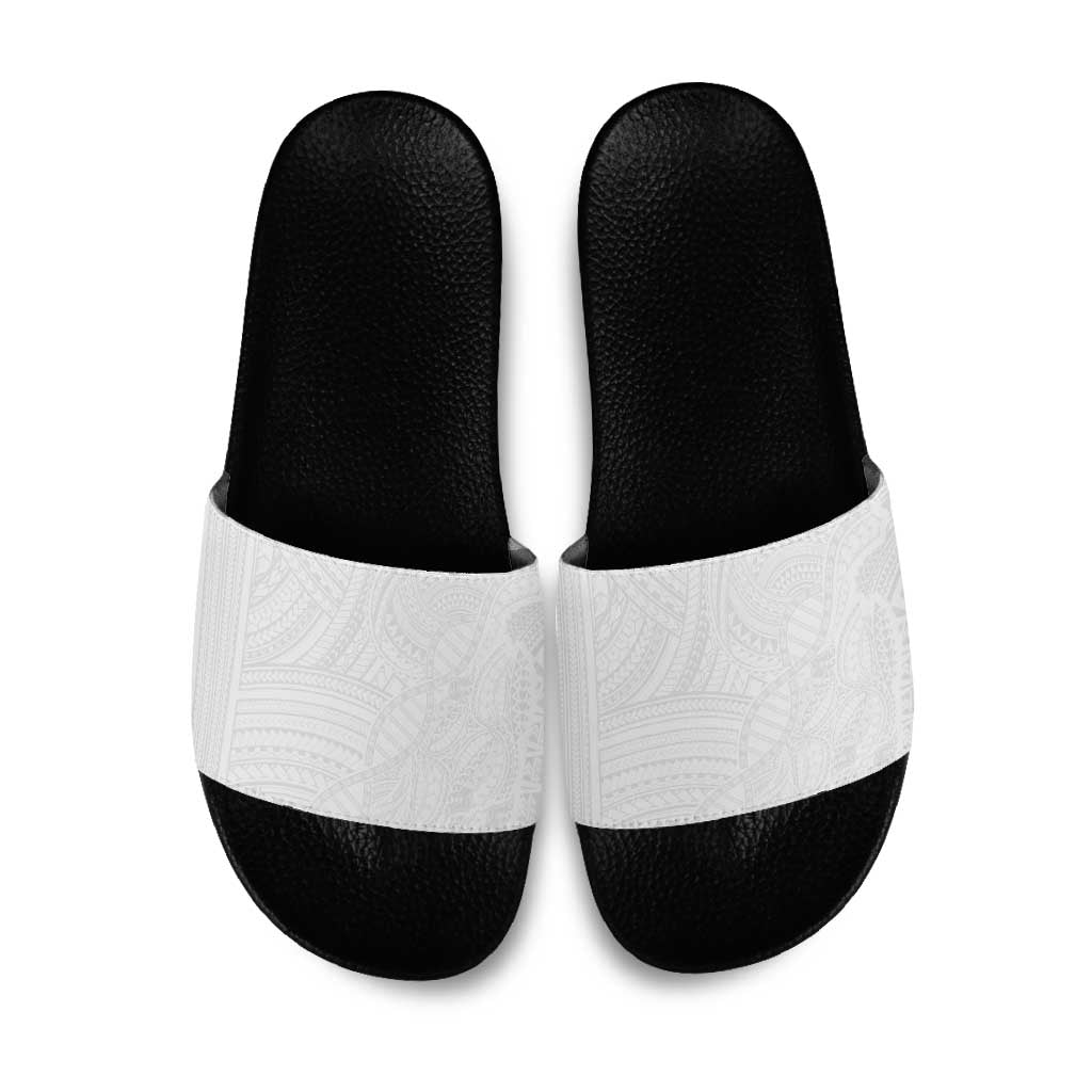 Samoan DNA Art Tattoo Slide Sandals Polynesian Pattern All White