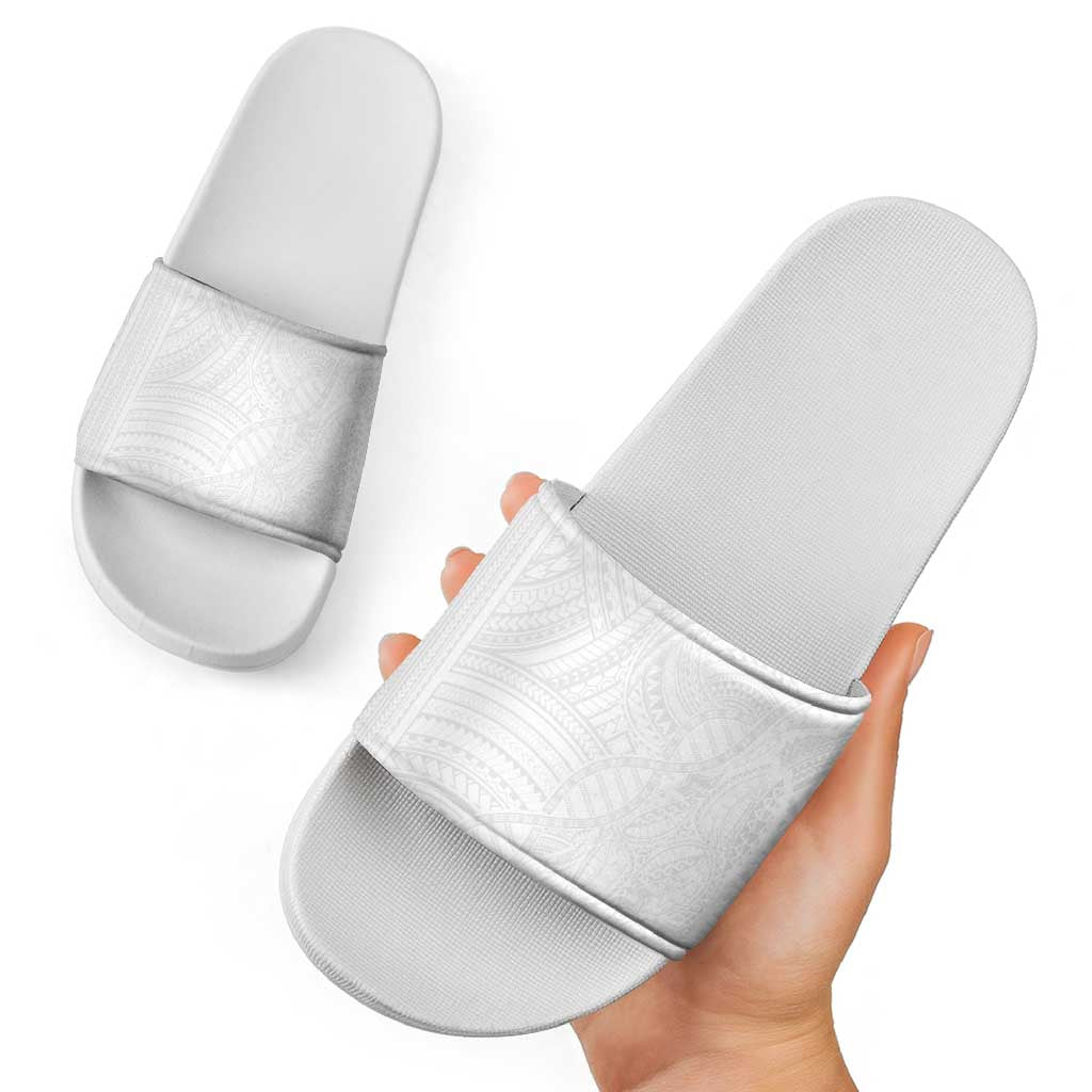 Samoan DNA Art Tattoo Slide Sandals Polynesian Pattern All White