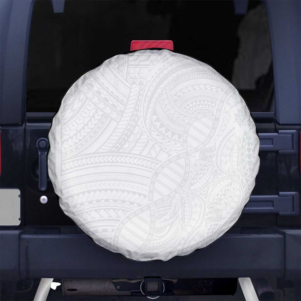 Samoan DNA Art Tattoo Spare Tire Cover Polynesian Pattern All White