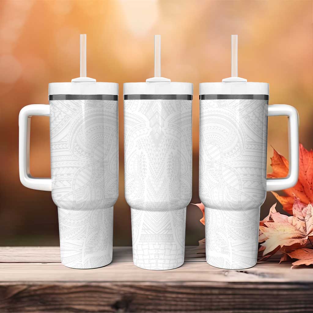 Samoan DNA Art Tattoo Tumbler With Handle Polynesian Pattern All White LT03 - Polynesian Pride