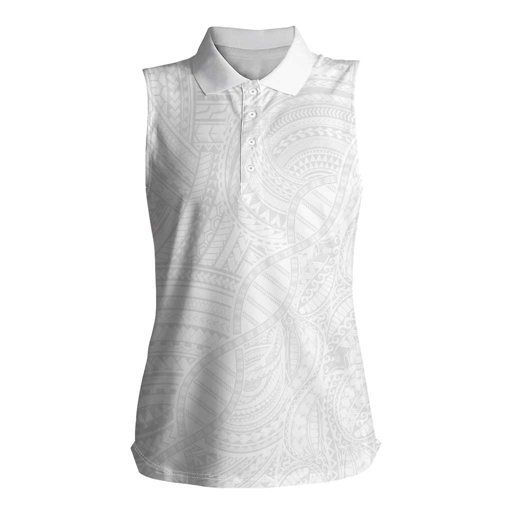 Samoan DNA Art Tattoo Women Sleeveless Polo Shirt Polynesian Pattern All White LT03 Female White - Polynesian Pride