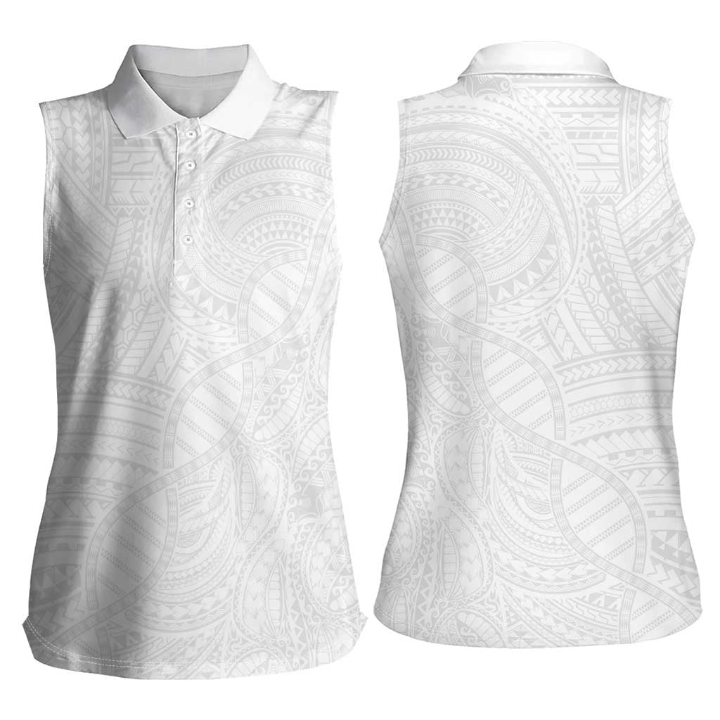 Samoan DNA Art Tattoo Women Sleeveless Polo Shirt Polynesian Pattern All White LT03 - Polynesian Pride