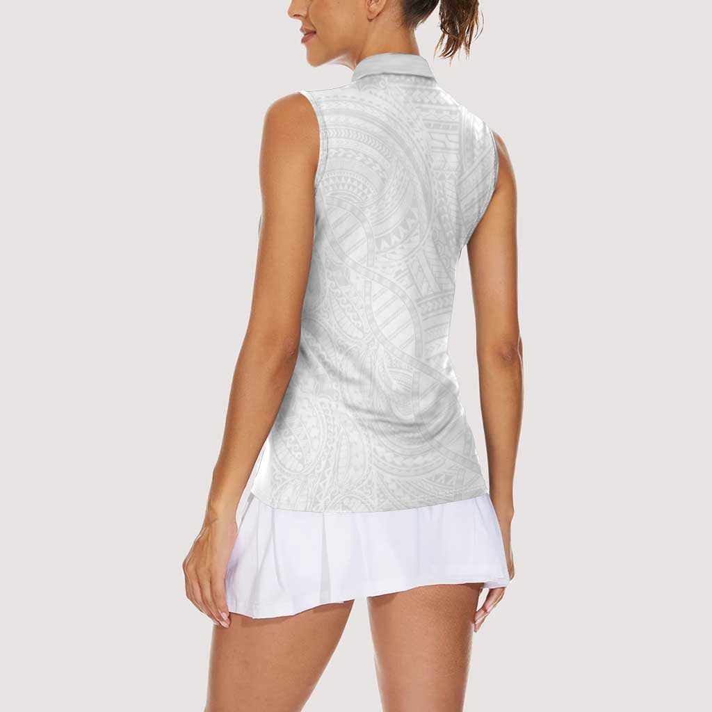 Samoan DNA Art Tattoo Women Sleeveless Polo Shirt Polynesian Pattern All White LT03 - Polynesian Pride