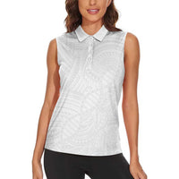 Samoan DNA Art Tattoo Women Sleeveless Polo Shirt Polynesian Pattern All White LT03 - Polynesian Pride