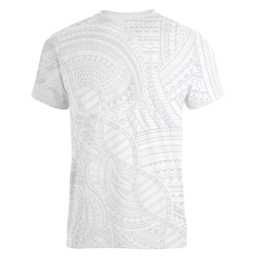Samoan DNA Art Tattoo Women V-Neck T-Shirt Polynesian Pattern All White LT03 - Polynesian Pride