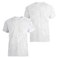 Samoan DNA Art Tattoo Women V-Neck T-Shirt Polynesian Pattern All White LT03 - Polynesian Pride