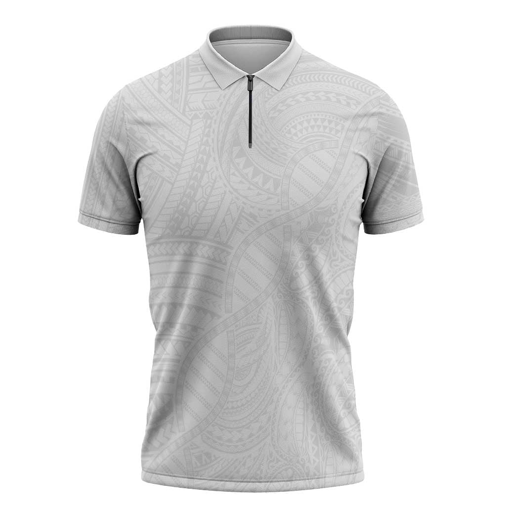Samoan DNA Art Tattoo Zipper Polo Shirt Polynesian Pattern All White LT03 White - Polynesian Pride