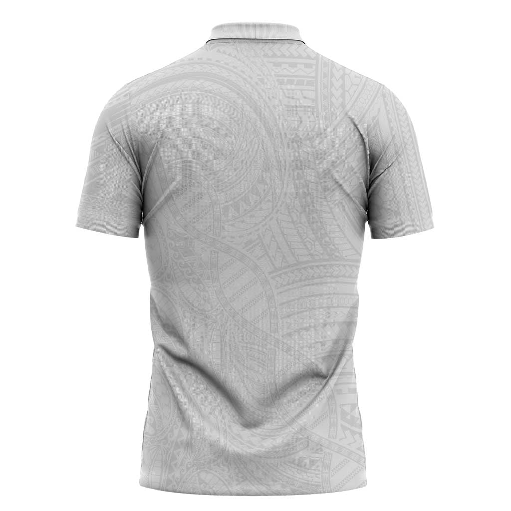 Samoan DNA Art Tattoo Zipper Polo Shirt Polynesian Pattern All White LT03 - Polynesian Pride