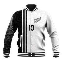 Custom New Zealand Football Baseball Jacket Silver Fern and Maori Tribal Black White Half Sporty Style