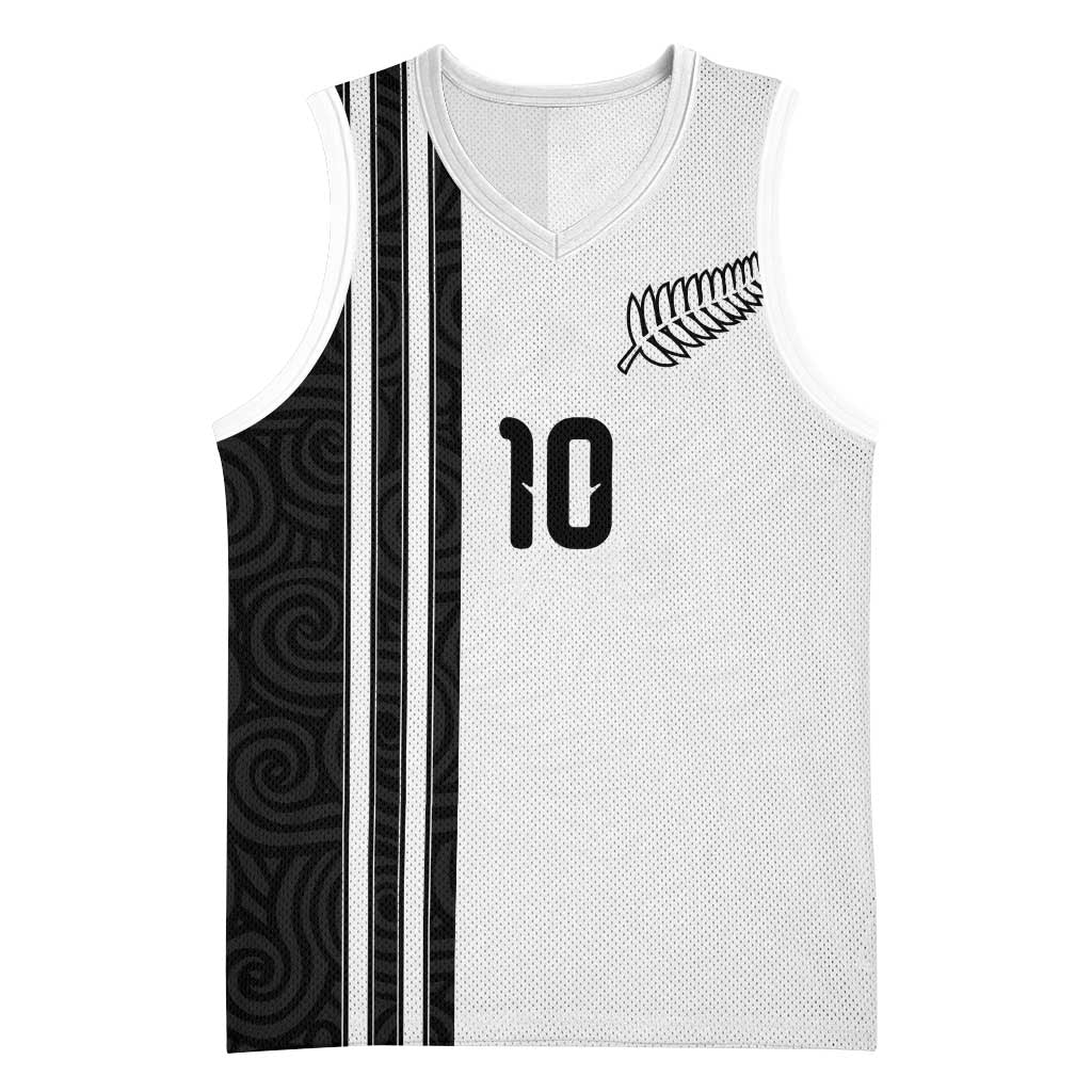Custom New Zealand Football Basketball Jersey Silver Fern and Maori Tribal Black White Half Sporty Style