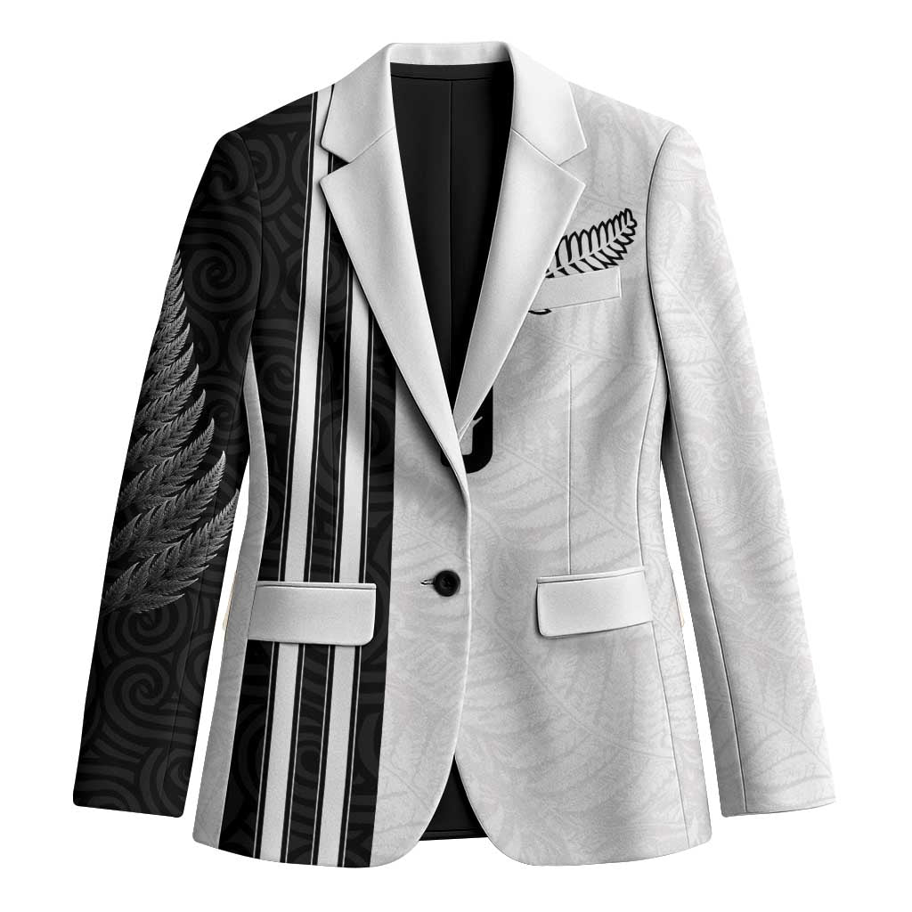 Custom New Zealand Football Blazer Silver Fern and Maori Tribal Black White Half Sporty Style