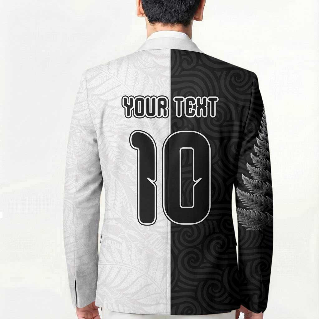 Custom New Zealand Football Blazer Silver Fern and Maori Tribal Black White Half Sporty Style