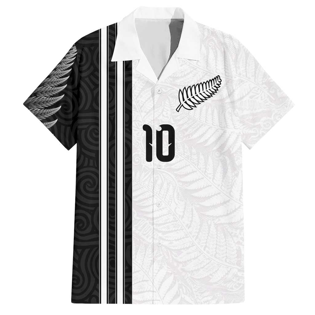 Custom New Zealand Football Hawaiian Shirt Silver Fern and Maori Tribal Black White Half Sporty Style