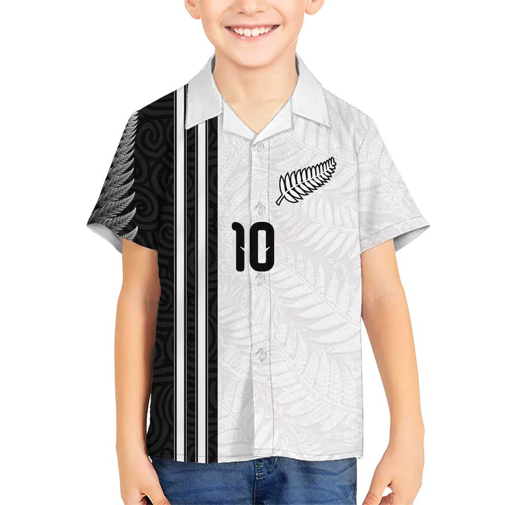 Custom New Zealand Football Hawaiian Shirt Silver Fern and Maori Tribal Black White Half Sporty Style