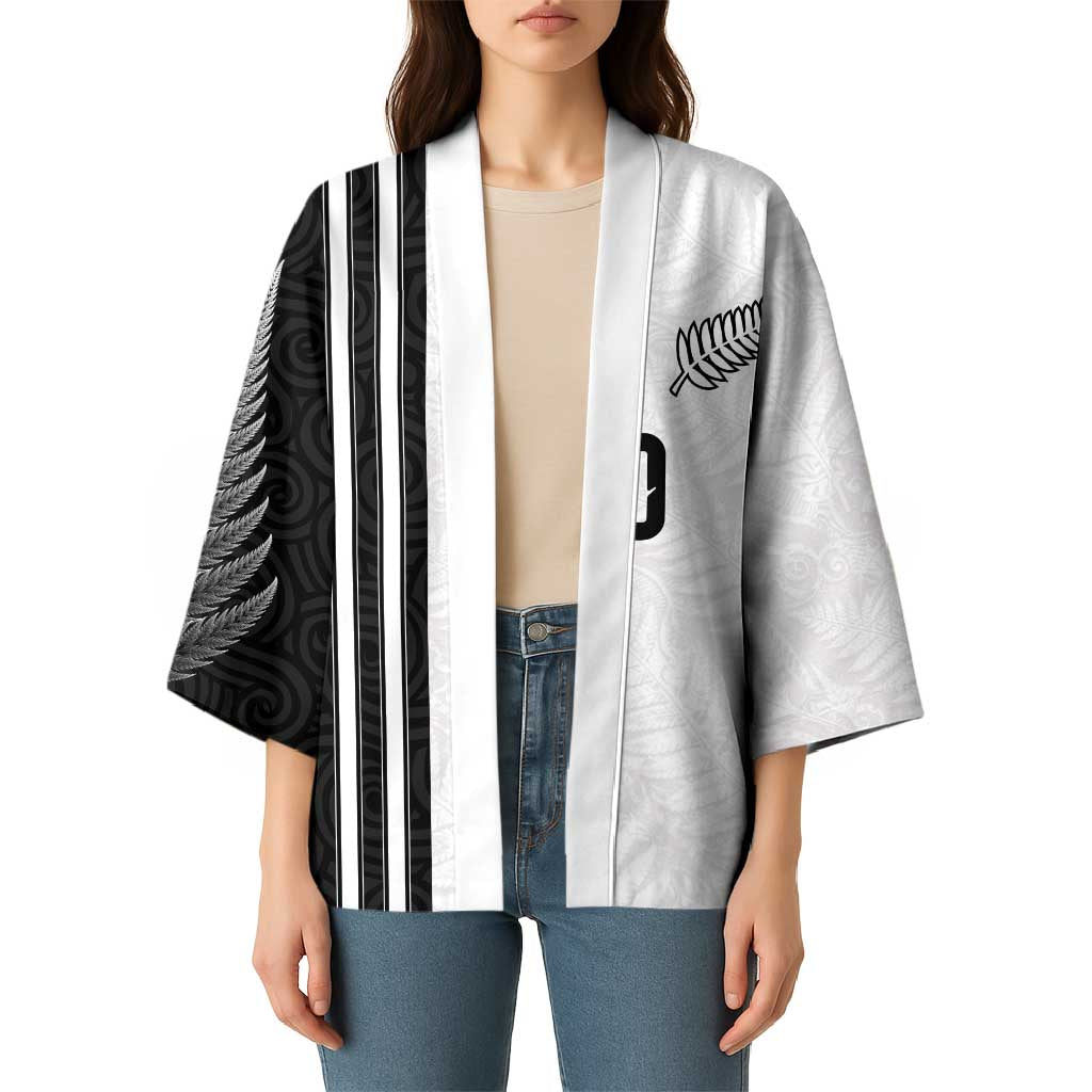 Custom New Zealand Football Kimono Silver Fern and Maori Tribal Black White Half Sporty Style