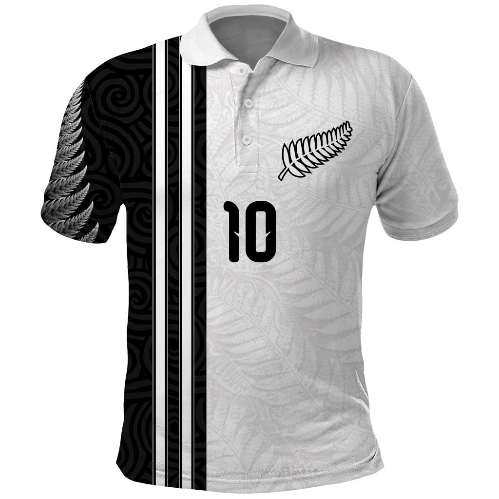 Custom New Zealand Football Polo Shirt Silver Fern and Maori Tribal Black White Half Sporty Style