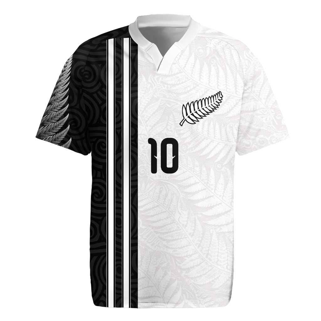 Custom New Zealand Football Rugby Jersey Silver Fern and Maori Tribal Black White Half Sporty Style
