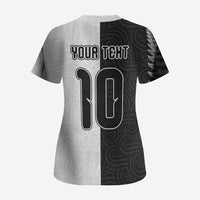Custom New Zealand Football Scrub Top Silver Fern and Maori Tribal Black White Half Sporty Style