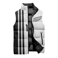 Custom New Zealand Football Sleeveless Puffer Jacket Silver Fern and Maori Tribal Black White Half Sporty Style