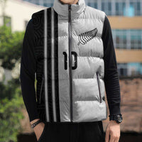 Custom New Zealand Football Sleeveless Puffer Jacket Silver Fern and Maori Tribal Black White Half Sporty Style