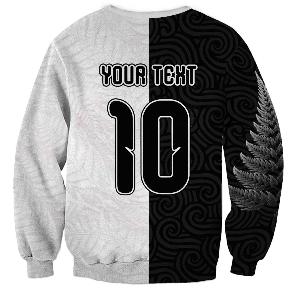 Custom New Zealand Football Sweatshirt Silver Fern and Maori Tribal Black White Half Sporty Style