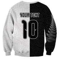 Custom New Zealand Football Sweatshirt Silver Fern and Maori Tribal Black White Half Sporty Style