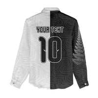 Custom New Zealand Football Women Casual Shirt Silver Fern and Maori Tribal Black White Half Sporty Style