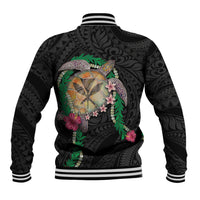 Hawaii Pikake and Maile Lei Baseball Jacket Honu Polynesian Pattern Black Color LT03 - Polynesian Pride