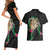 Hawaii Pikake and Maile Lei Couples Matching Short Sleeve Bodycon Dress and Hawaiian Shirt Honu Polynesian Pattern Black Color