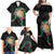 Hawaii Pikake and Maile Lei Family Matching Off Shoulder Maxi Dress and Hawaiian Shirt Honu Polynesian Pattern Black Color