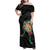 Hawaii Pikake and Maile Lei Family Matching Off Shoulder Maxi Dress and Hawaiian Shirt Honu Polynesian Pattern Black Color