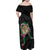 Hawaii Pikake and Maile Lei Family Matching Off Shoulder Maxi Dress and Hawaiian Shirt Honu Polynesian Pattern Black Color