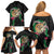 Hawaii Pikake and Maile Lei Family Matching Off Shoulder Short Dress and Hawaiian Shirt Honu Polynesian Pattern Black Color