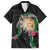 Hawaii Pikake and Maile Lei Family Matching Off Shoulder Short Dress and Hawaiian Shirt Honu Polynesian Pattern Black Color