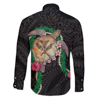 Hawaii Pikake and Maile Lei Family Matching Puletasi and Hawaiian Shirt Honu Polynesian Pattern Black Color