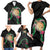 Hawaii Pikake and Maile Lei Family Matching Short Sleeve Bodycon Dress and Hawaiian Shirt Honu Polynesian Pattern Black Color