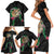 Hawaii Pikake and Maile Lei Family Matching Short Sleeve Bodycon Dress and Hawaiian Shirt Honu Polynesian Pattern Black Color