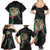 Hawaii Pikake and Maile Lei Family Matching Summer Maxi Dress and Hawaiian Shirt Honu Polynesian Pattern Black Color