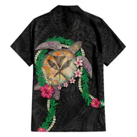 Hawaii Pikake and Maile Lei Family Matching Tank Maxi Dress and Hawaiian Shirt Honu Polynesian Pattern Black Color LT03 - Polynesian Pride