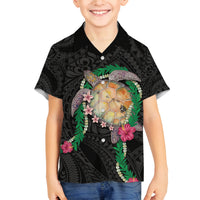 Hawaii Pikake and Maile Lei Family Matching Tank Maxi Dress and Hawaiian Shirt Honu Polynesian Pattern Black Color LT03 Son's Shirt Black - Polynesian Pride