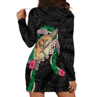 Hawaii Pikake and Maile Lei Hoodie Dress Honu Polynesian Pattern Black Color LT03 - Polynesian Pride