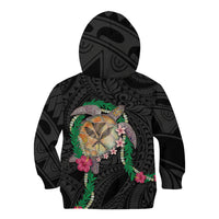 Hawaii Pikake and Maile Lei Kid Hoodie Honu Polynesian Pattern Black Color